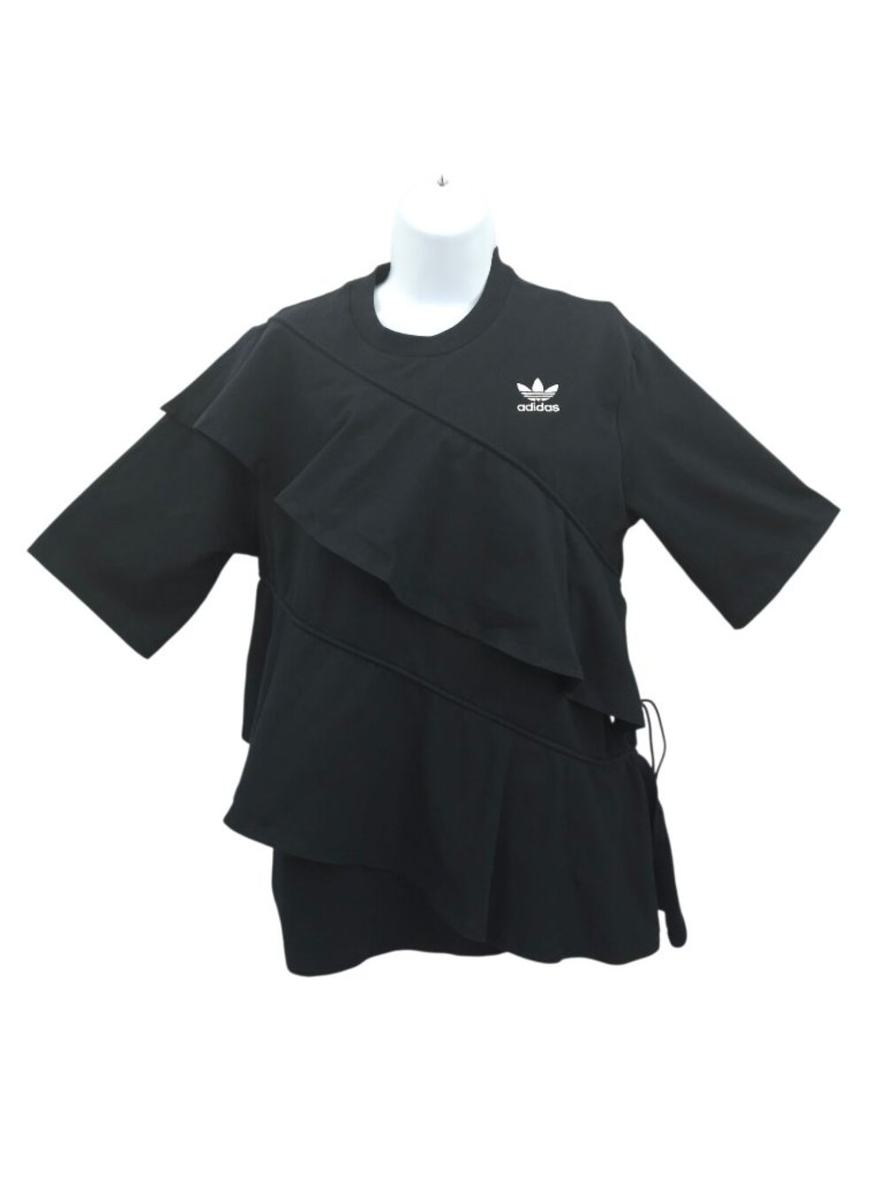 adidas Originals x J KOO T-Shirt Tee Top Womens S Tiered Ruffle Black Trefoil